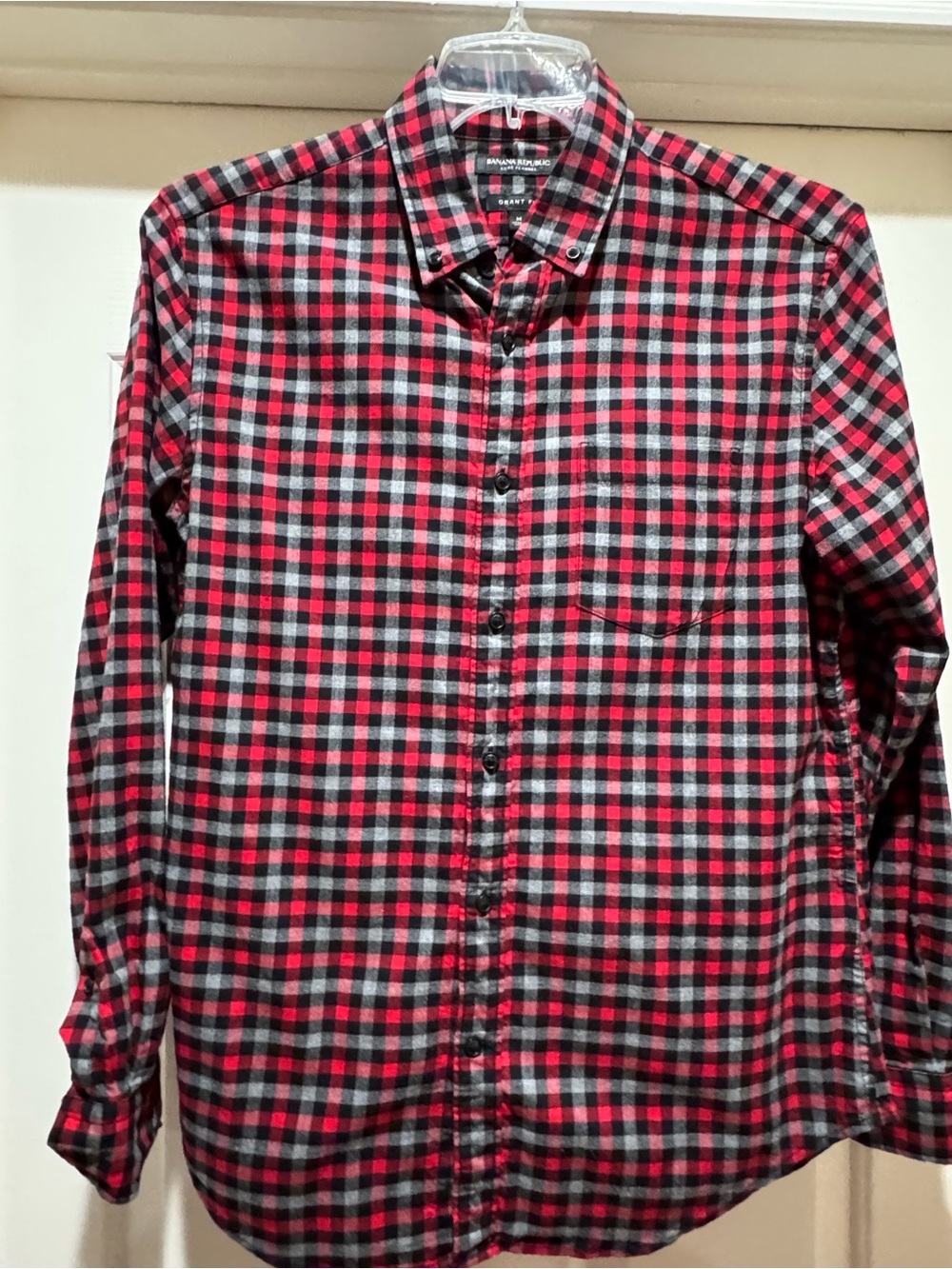 Banana Republic Red and Black Plaid Button-Down Shirt